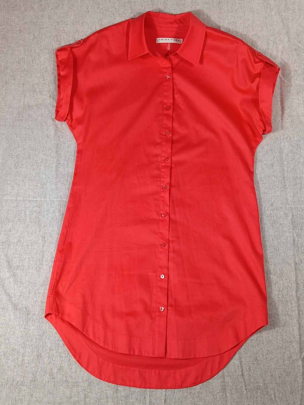 Trina Turk Red Button-Front Cap Sleeve Midi Tunic Dress Size S